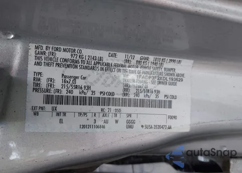 2013 Ford Focus Se z USA, uszkodzony, nr VIN 1FADP3F2XDL193629